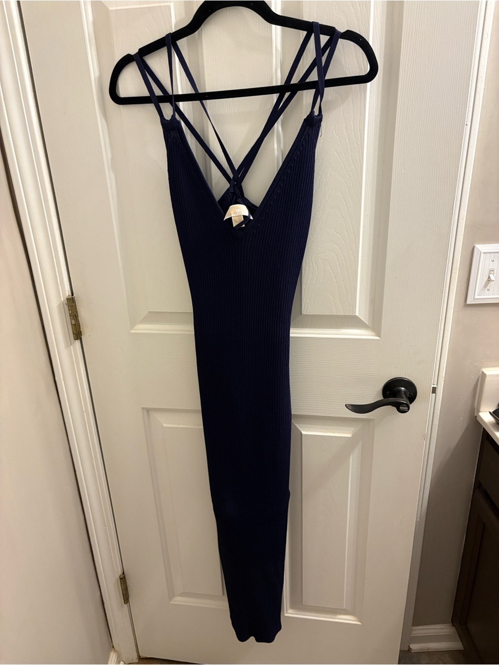 MICHAEL Michael Kors Navy Ribbed Maxi Dress with Strappy Back